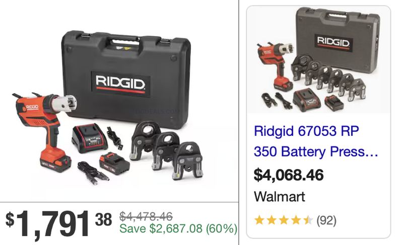 $4,478.46 RIDGID STEEL PRESS TOOL KIT DROPPED 60%