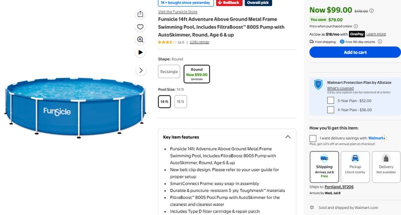 Funsicle 14ft Adventure Above Ground Metal Frame Swimming Pool, Includes FiltraBoost 800S Pump with AutoSkimmer, Round, Age 6 & up