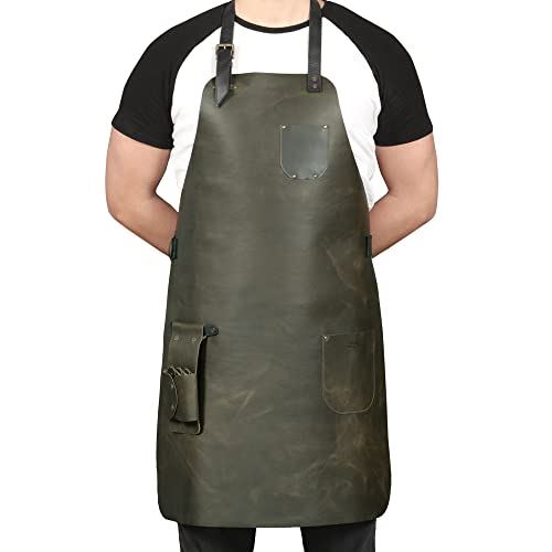 Otto Angelino Genuine Leather Cooking, Barista, Workshop Apron with Tool Pockets