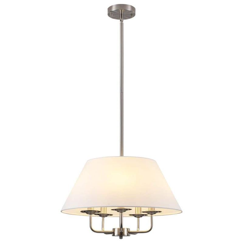 ADSENSTY - Modern Farmhouse Sand Nickel 18.9 in. 5-Light Pendant Light with Cone Pure White Fabric Shade