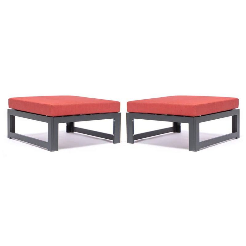 Leisuremod - Chelsea Metal Outdoor Ottoman with Red Cushion (2-Pack)