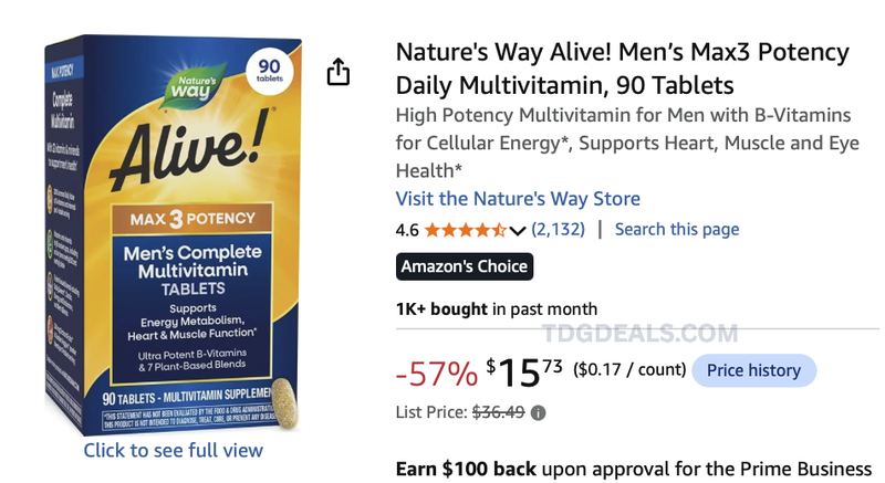 $36.49 ALIVE! MEN'S MAX3 MULTIVITAMIN NOW $15.73 🦾