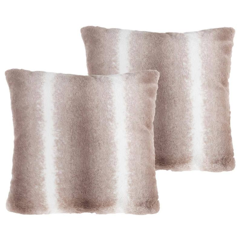 Lavish Home - Gray and White 17 in. L x 17 in. W Faux Rabbit Fur Throw Pillow (Set of 2)