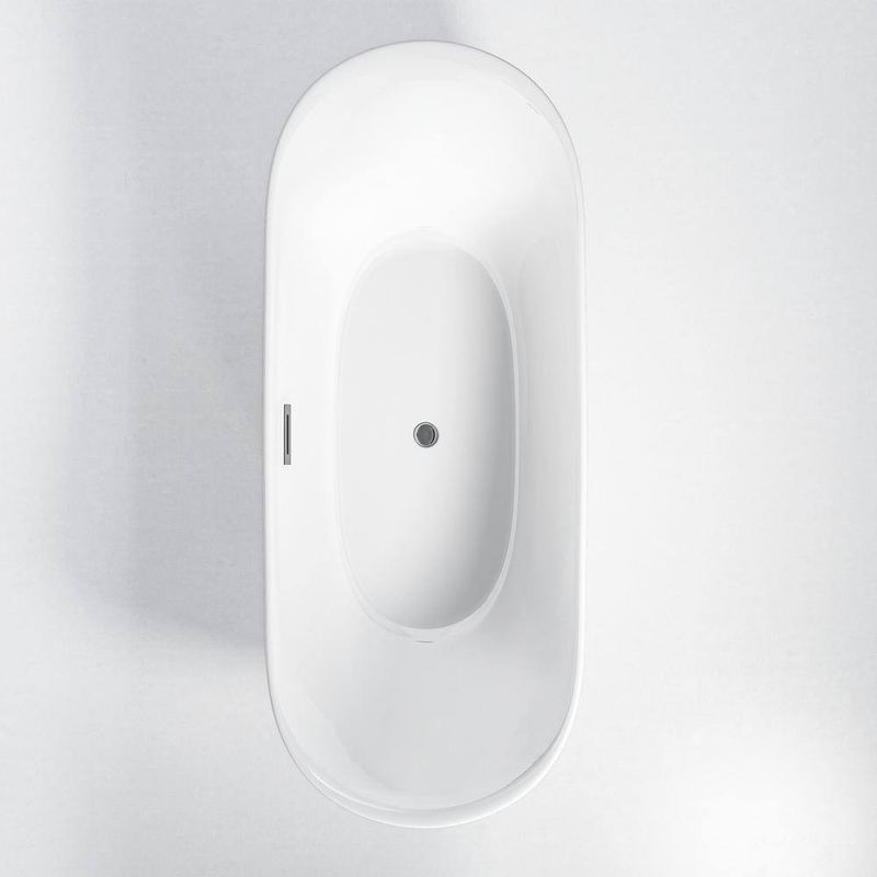 WELLFOR - 59 in. x 29.5 in. Soaking Bathtub with Center Drain in Gloss White with Chrome Overflow and Pop-Up Drain
