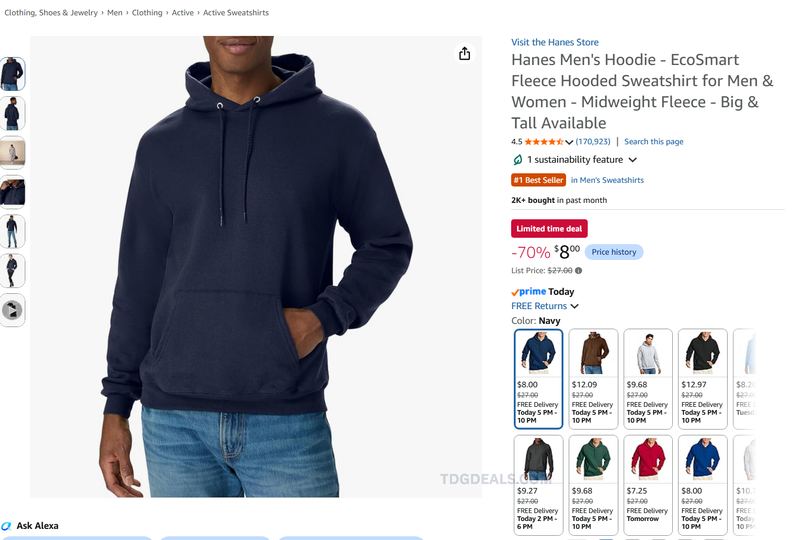 HANES ECOSMART FLEECE HOODIE — FROM $7.25