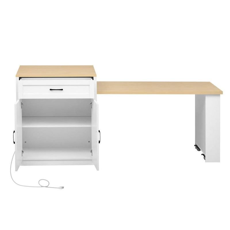 JimsMaison - White MDF Kitchen Cart with 2-tone Kitchen Table