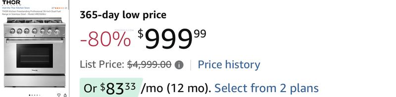 THOR KITCHEN DUAL RANGE FOR $1K ON AMAZON