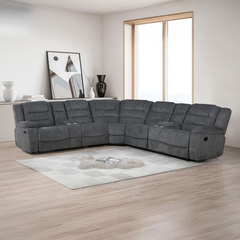 NEW CLASSIC HOME FURNISHINGS - New Classic Furniture Redondo 84 in. Pillow Top Arm 3-Piece Chenille Sectional Sofa in Dark Gray-Manual