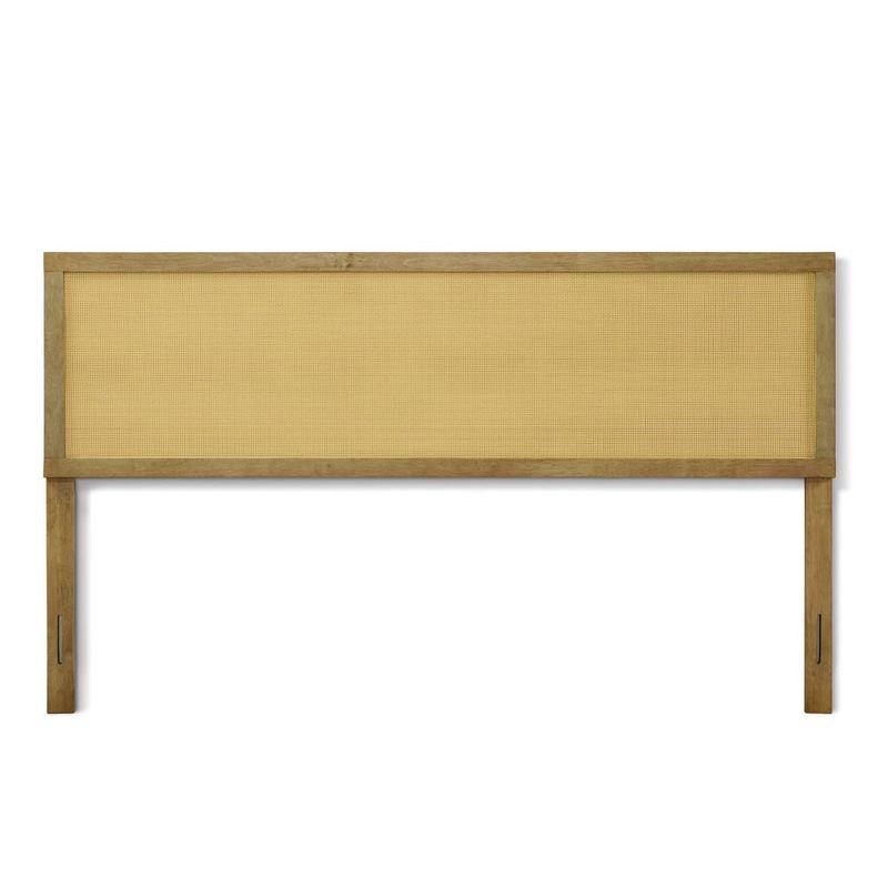 LuxenHome - Natural Brown King Rubberwood with Rattan Panel Headboard