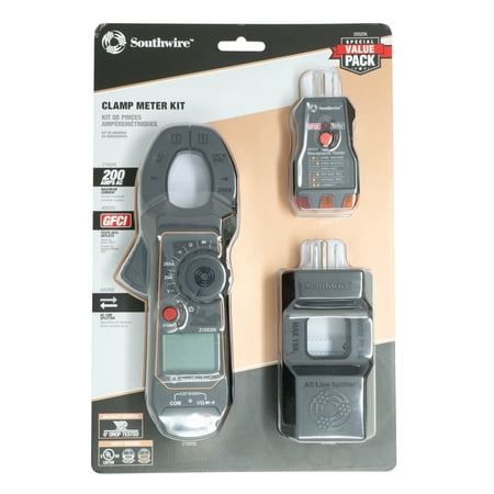 Southwire 20025K Clamp Meter Electrical Tester Kit, 200A Clamp Meter, Outlet Tester with GFCI Test, AC Line Splitter, Includes Test Leads and Batteries