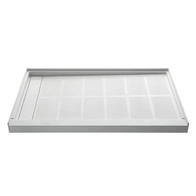 YINVANI - 60 in. L x 32 in. W Alcove Shower Pan Base with Left Drain, 100% Acrylic Solid Surface