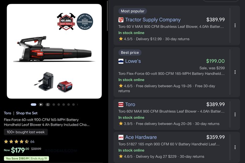 $179 TORO 900 CFM LEAF BLOWER AT LOWE’S