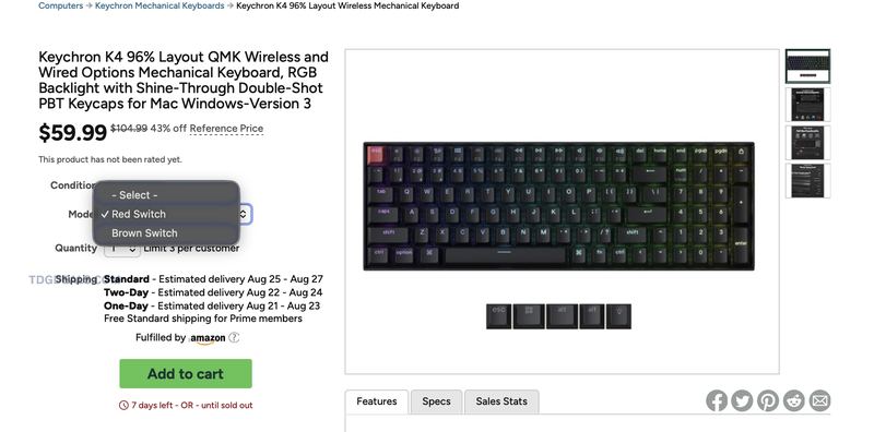 $59.99 KEYCHRON K4 WIRELESS MECHANICAL KEYBOARD
