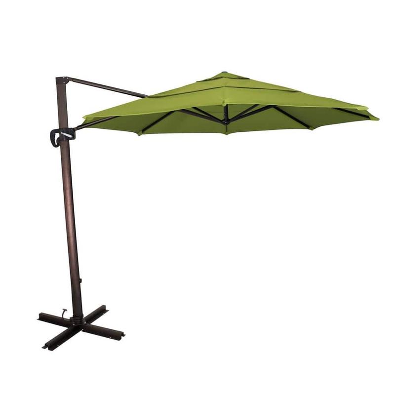 California Umbrella - 11 ft. Bronze Aluminum Cantilever Patio Umbrella with 360 Tilt and Crank Lift in Macaw Sunbrella