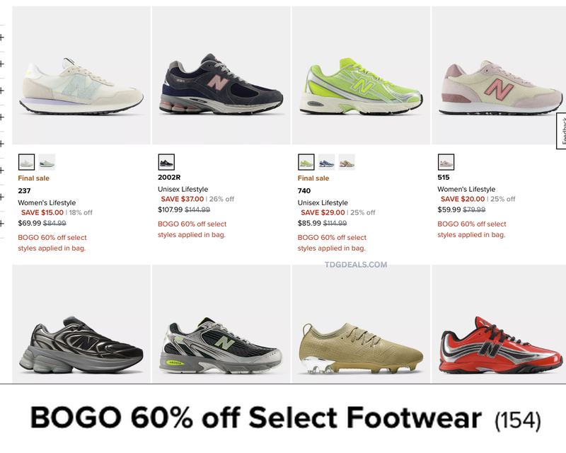 60% OFF NEW BALANCE FOOTWEAR