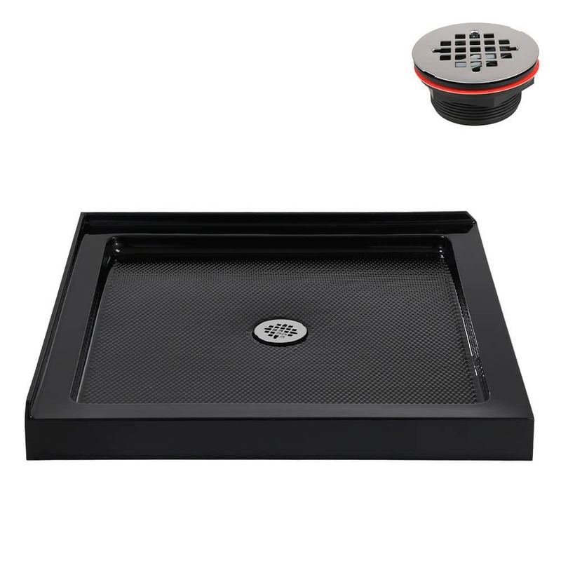 Streamline - 32 in. x 32 in. Corner Acrylic Shower Pan Base in Glossy Black with Center Drain Included