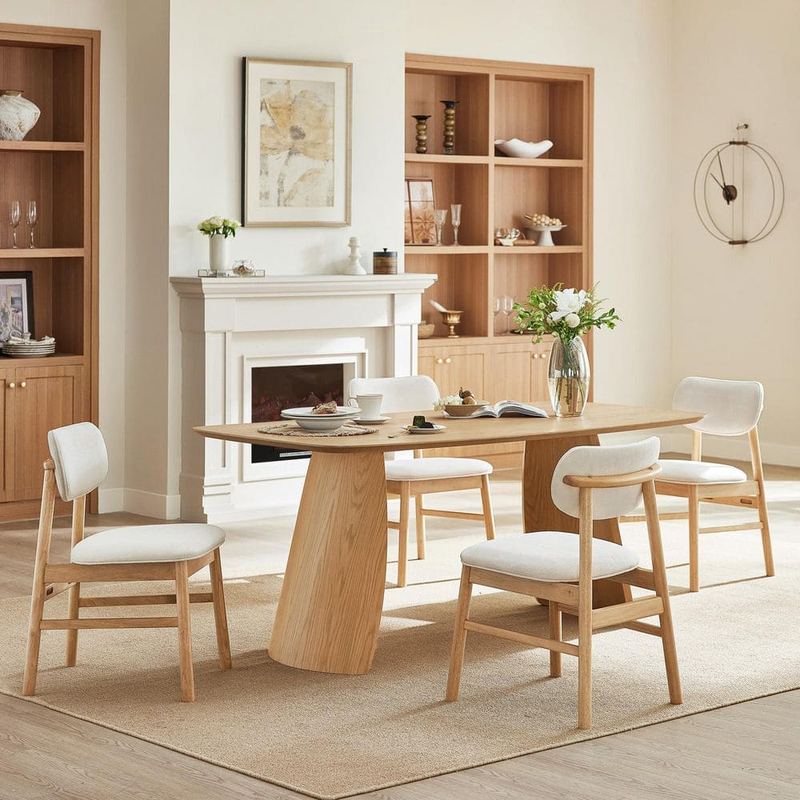 Spruce & Spring - Travis Oak 5 Piece Rectangular Wood Top Dining Table Set Seats 4 with Self-Leveling Feet,Rounded Corners