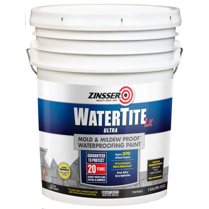 Zinsser - 5 Gal. WaterTite LX Low VOC Mold and Mildew-Proof White Water Based Waterproofing Paint
