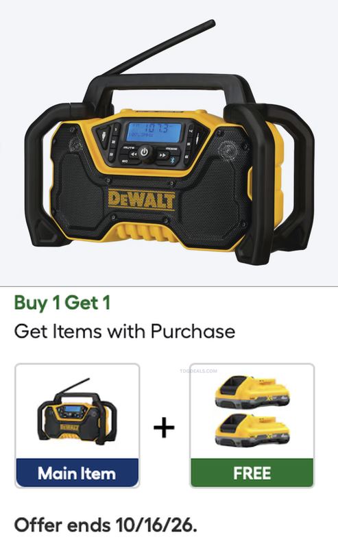 FREE DEWALT BATTERY WITH THE $219 JOBSITE RADIO 🔊