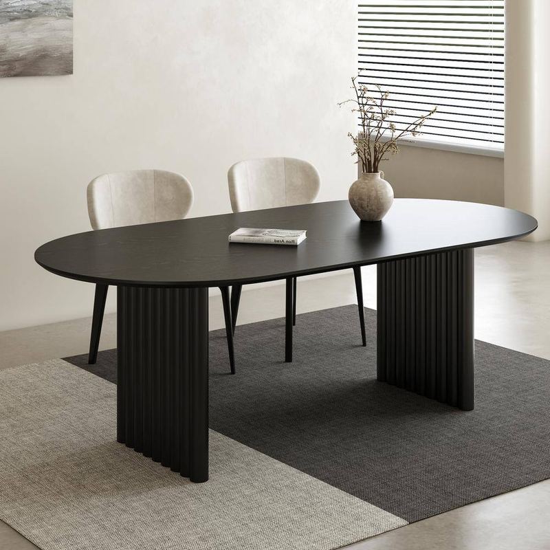 Lirago - Oval Black Solid Wood 67 in. Kitchen Tables Double Pedestal Dining Table Seats 6