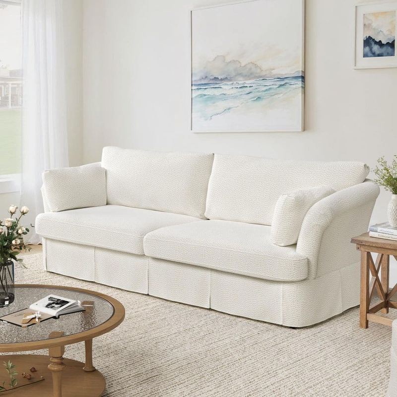 OrangeOne - 98.4 in. W Rectangle Couch Flared Arms Chenille Upholstered 2-Seater Sofa in Beige with Wooden Frame for 3 People