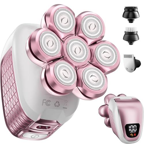 Electric Razors for Women Legs: 5-in-1 Electric Shaver with 7D Head - IPX6 Waterproof Wet Dry Hair Remover with LED Display & Travel Lock for Face Bikini (Light Pink)
