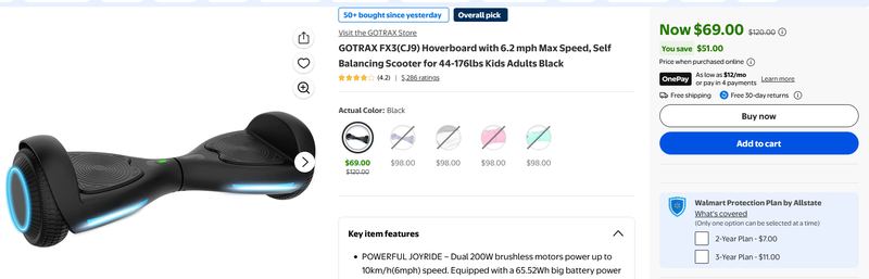 GOTRAX FX3(CJ9) Hoverboard for $69