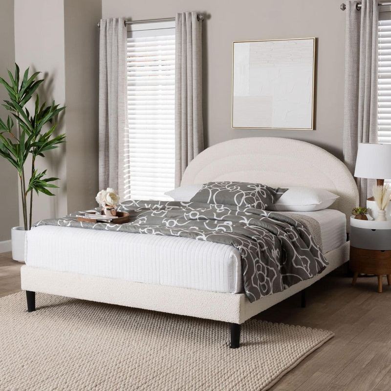 Baxton Studio - Pelagia Cream White Fabric Upholstered Frame Queen Platform Bed
