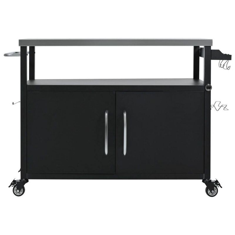 Nestfair - Black Stainless Steel Top 54.5 in. Outdoor Kitchen Island with Storage and 4 Lockable Wheels