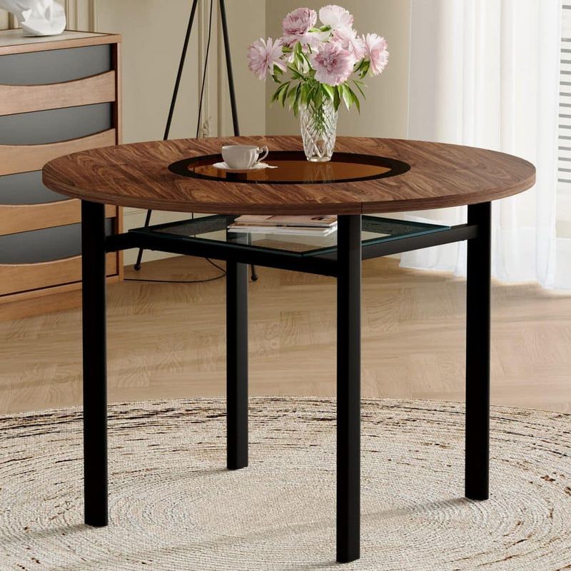 Polibi - Brown Wood 42.00 in. 4 Legs Base Round Dining Table Seats for 4