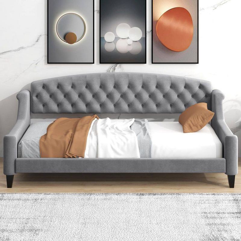Nestfair - Gray Twin Size Upholstered Daybed with Tufted Button