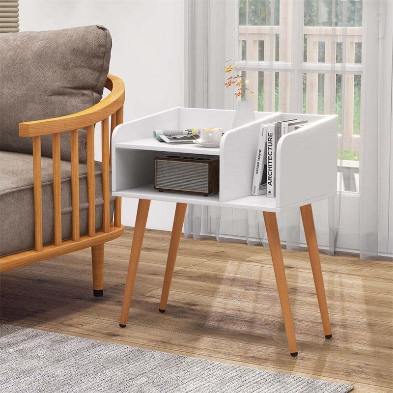 Costway - Rustic White 2 Drawer 19.5 in. W Nightstand