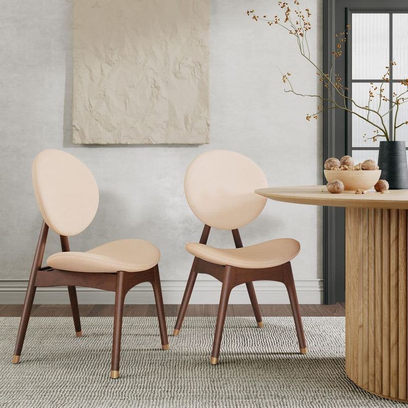 CHRISTOPHER KNIGHT HOME - Jerome Brown and Beige Upholstered Fabric Dining Side Chairs with Round Back, Curved Seat, (Set of 2)