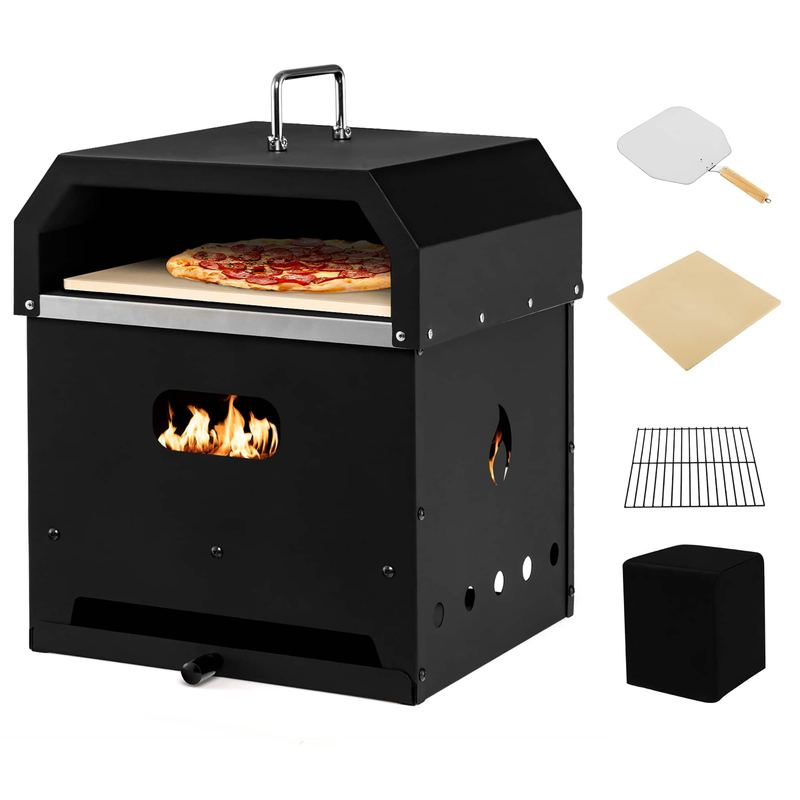 Costway - 4-in-1 Multipurpose Outdoor Pizza Oven Wood Fired 2-Layer Detachable Oven - Black