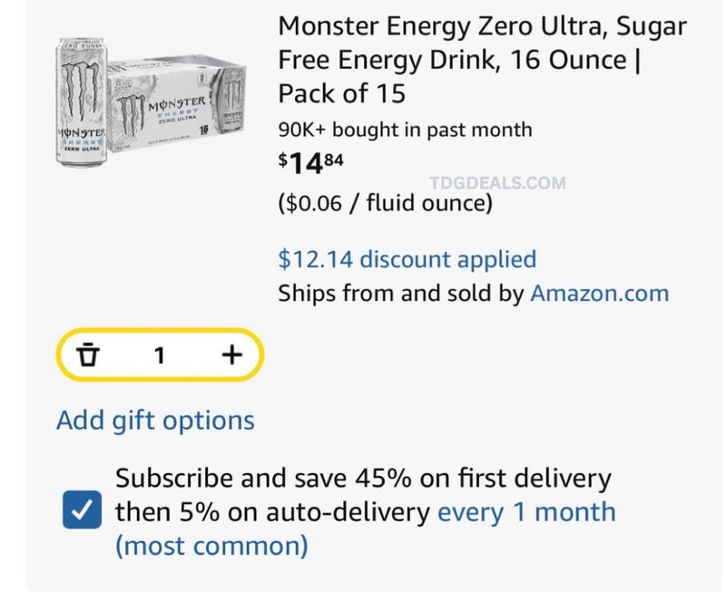 MONSTER ENERGY ZERO ULTRA 15-PACK — $14.84