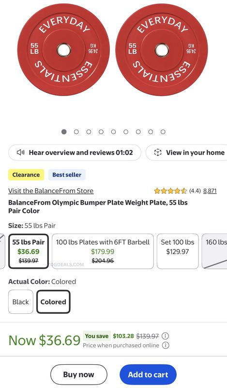 $139.97 BalanceFrom 55 LB Olympic Bumper Plate Pair for $36.69