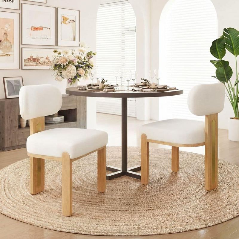 CHRISTOPHER KNIGHT HOME - Ronald Modern Minimalist Beige+Natural Polyester Upholstered Dining Chairs Set of 2