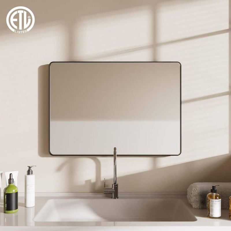 INSTER - Tune 48 in. W x 32 in. H Rectangular Black Framed Wall Mount Bathroom Vanity Mirror