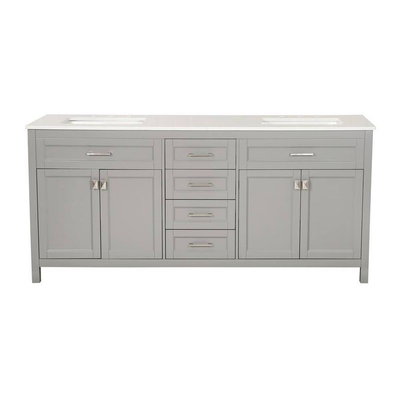 VANITYFUS - Solid Wood 72 in. W. x 22.24 in. D x 34 in. H Double Sinks Bath Vanity in Gray with Carrara White Natural Marble Top