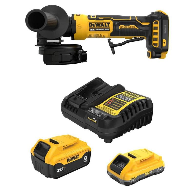 DEWALT - ATOMIC 20V MAX Lithium-Ion Cordless 4-1/2 in. Angle Grinder with Paddle Switch with 4 Ah and 5 Ah Batteries and Charger