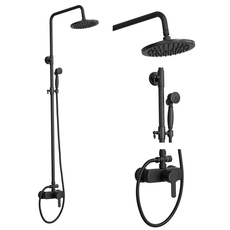 BWE - Single Handle 2-Spray Wall Bar Shower Kit 8 in. Round Rain Shower Head with Handheld Spray in Matte Black