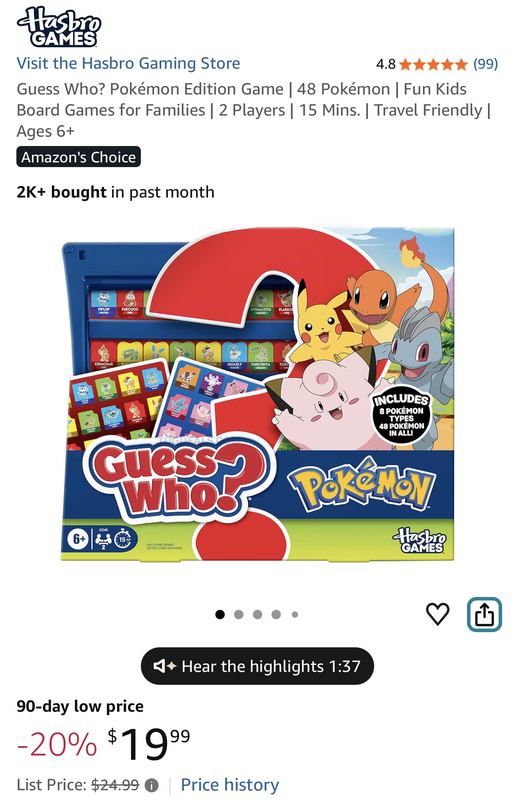 $20 Guess Who? Pokémon Edition