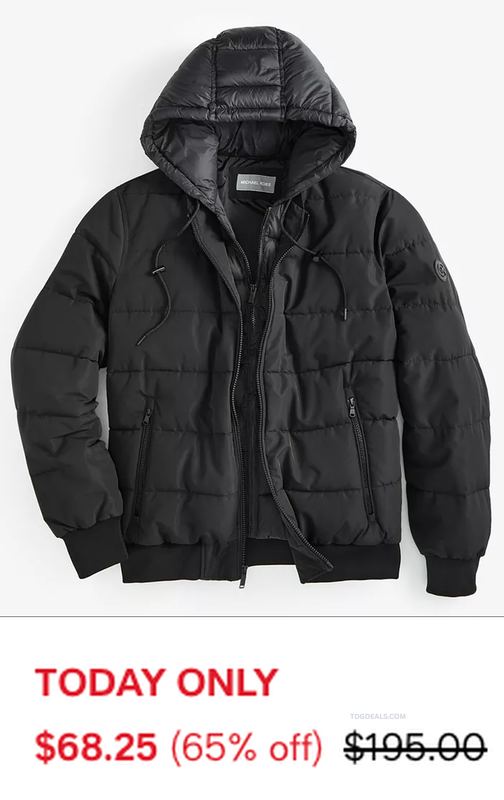 $195 MICHAEL KORS MEN'S HOODED PUFFER BOMBER FOR $68.25