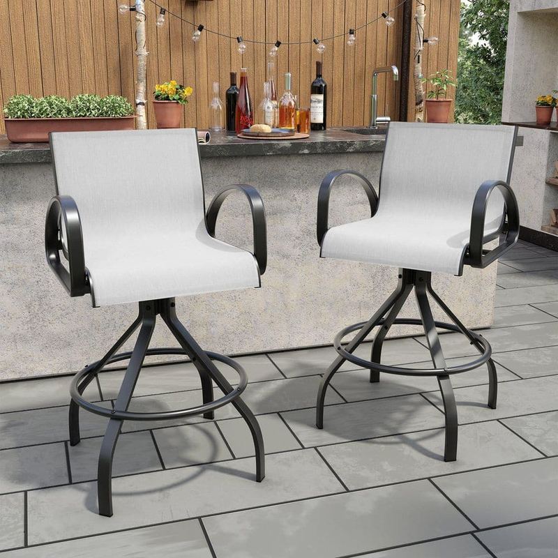Crestlive Products - Light Gray Sunreblla Swivel Aluminum Outdoor Bar Stool with Arms (2-Pack)