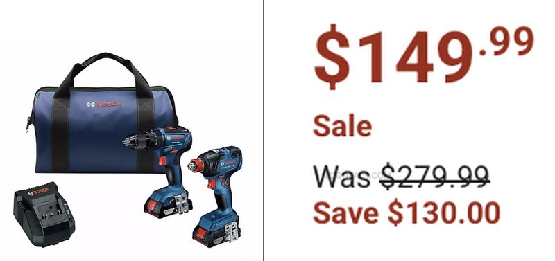 $279.99 BOSCH IMPACT DRIVER COMBO KIT FOR $149.99