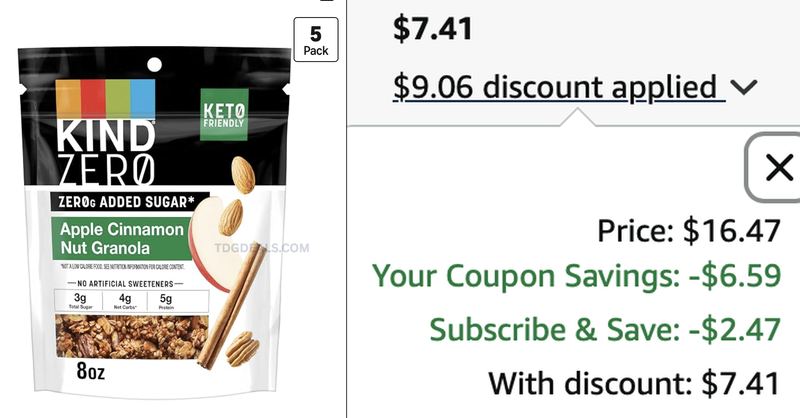 KIND ZERO GRANOLA 5-PACK FOR $7.41