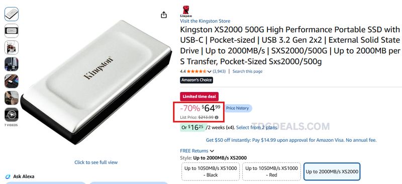 70% OFF KINGSTON XS2000 SSD ⚡
