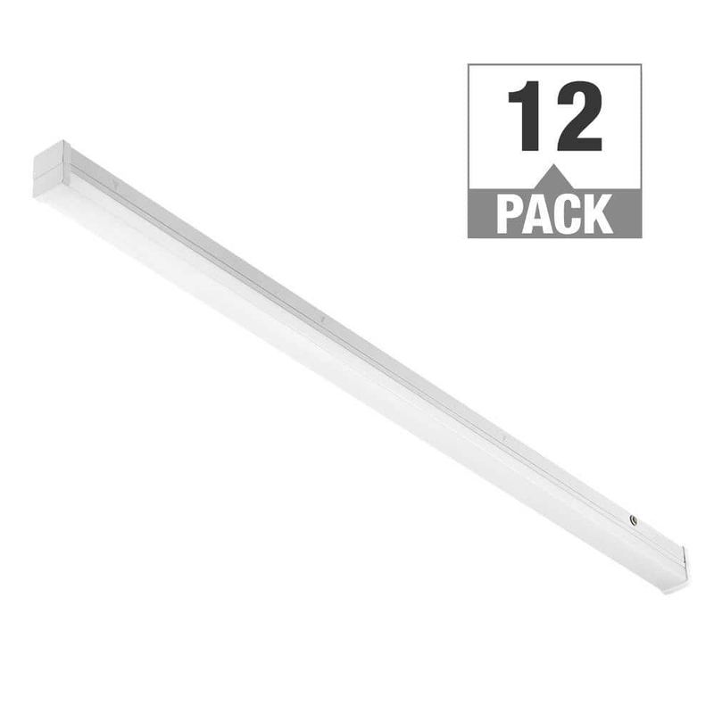 ETI LIGHTING - 12-Pack 4 ft. 33-Watt Integrated LED White Strip Light Fixture Built-in Battery-Back Up Daylight 5000K 4900LM 120-277V