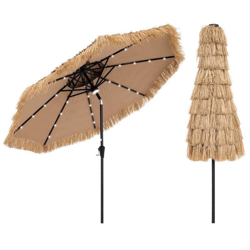 Gymax - 7 FT Hawaiian Style Umbrella Sun-proof Thatched Patio Tiki Umbrella w/8 Ribs - Natural