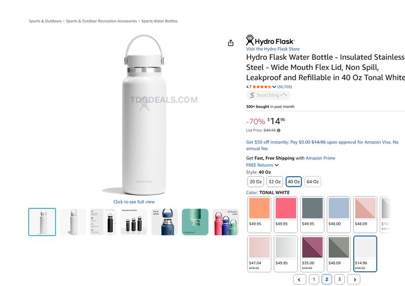 $49.95 Hydro Flask 40 Oz Water Bottle for $14.96